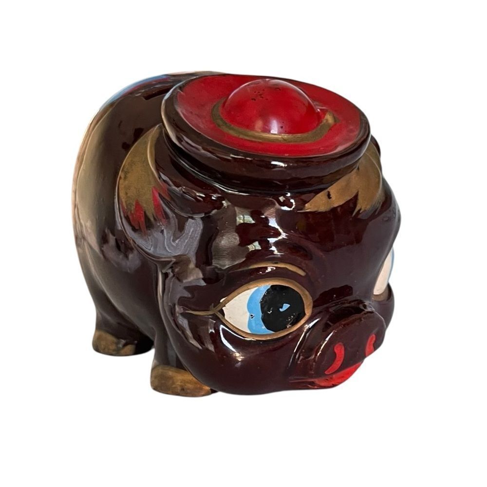 Vintage Japan Brown Glazed Piggy Bank